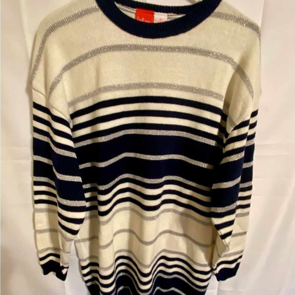 liz & co. Navy and Cream Striped Crewneck Sweater M